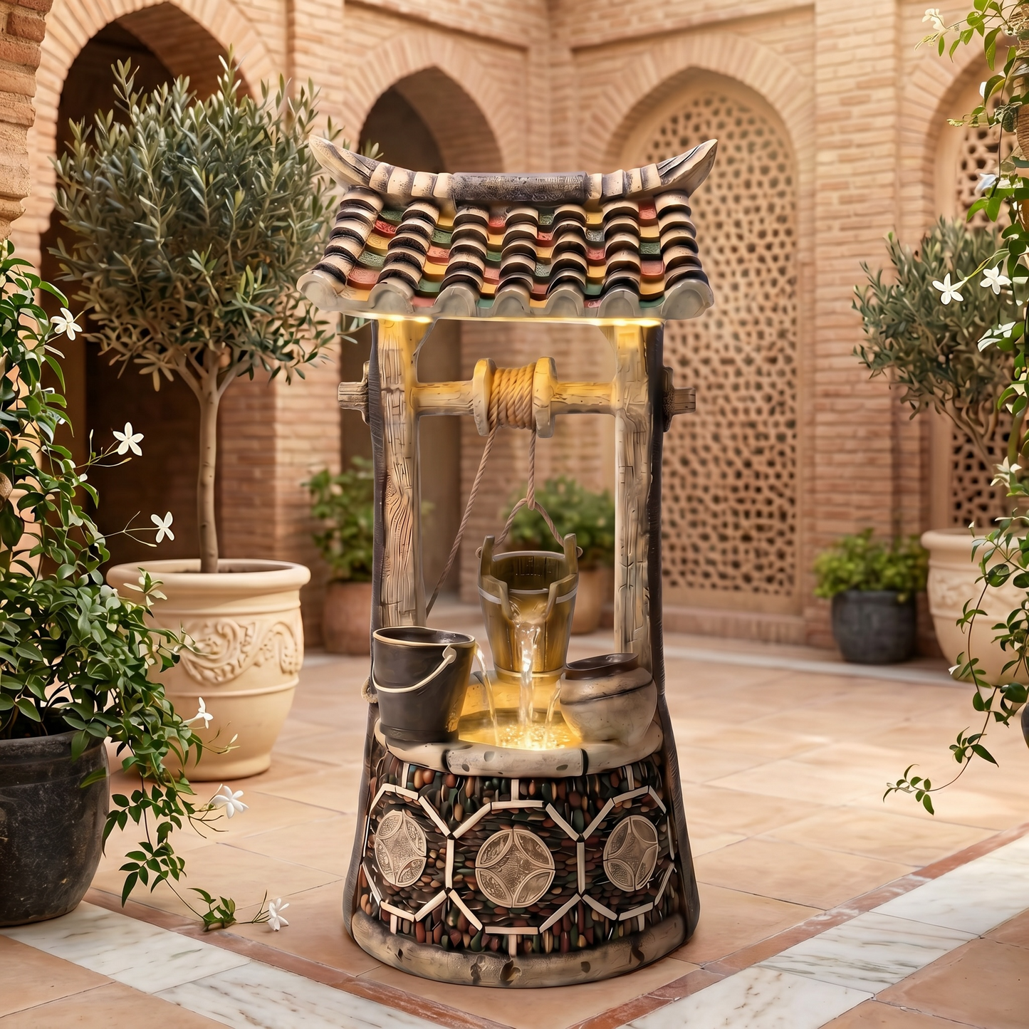 Rustic Bucket Well Fountain