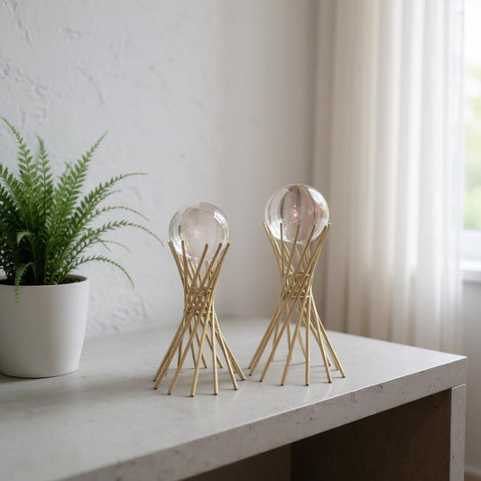 Crystal Ball with Golden Iron Stand Set