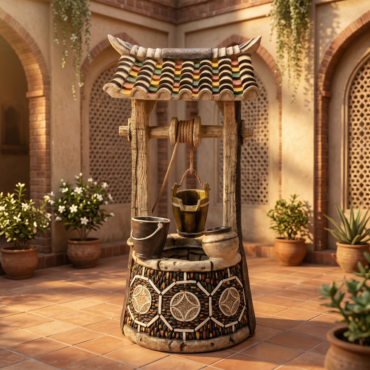 Rustic Bucket Well Fountain