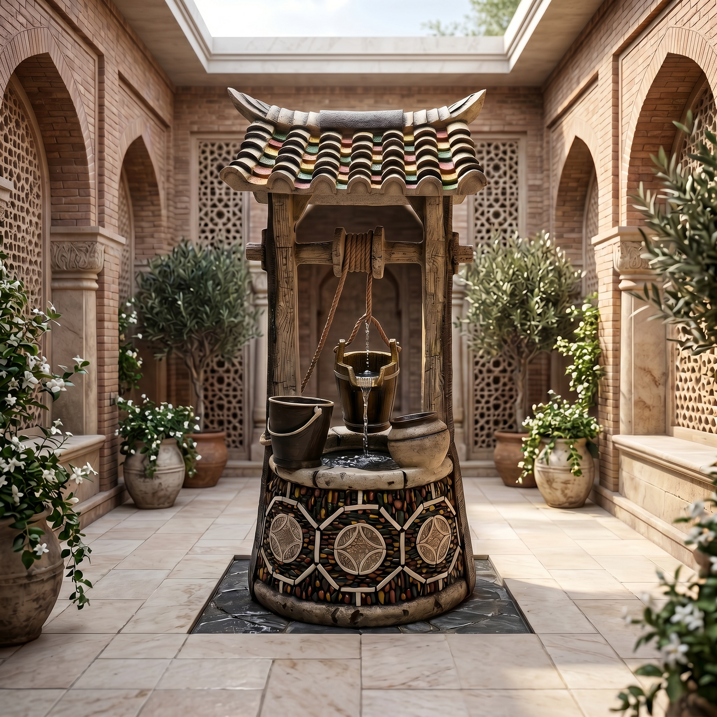 Rustic Bucket Well Fountain