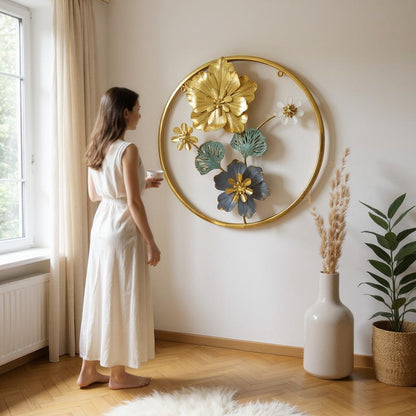 Golden Metal Round Wall Motif