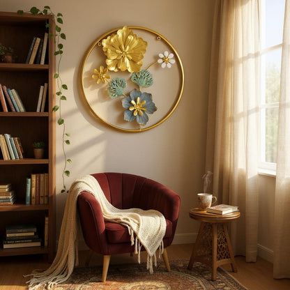 Golden Metal Round Wall Motif