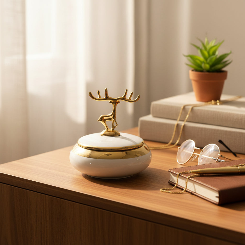 Ceramic Deer Lid Ashtray Set