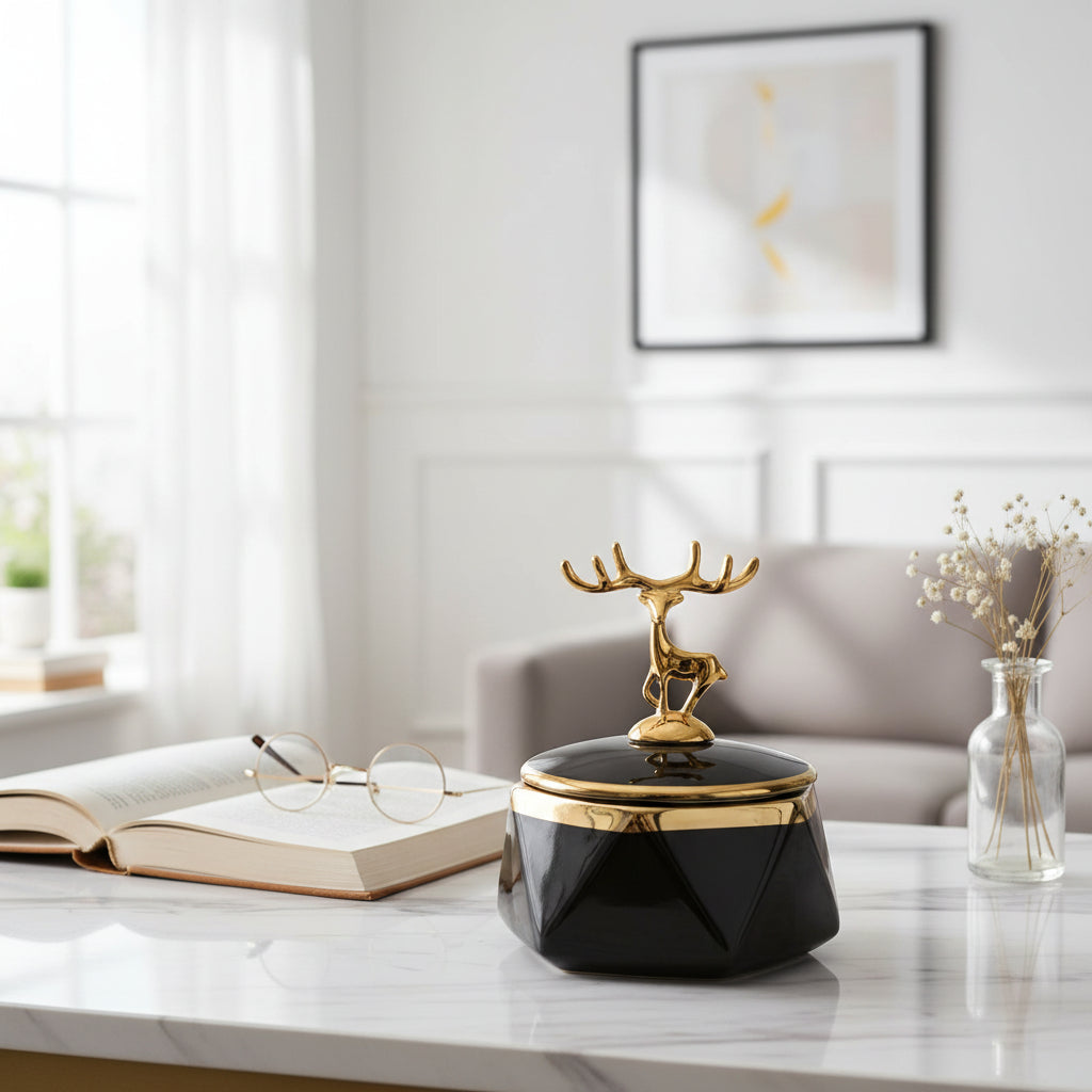 Ceramic Deer Lid Ashtray Set